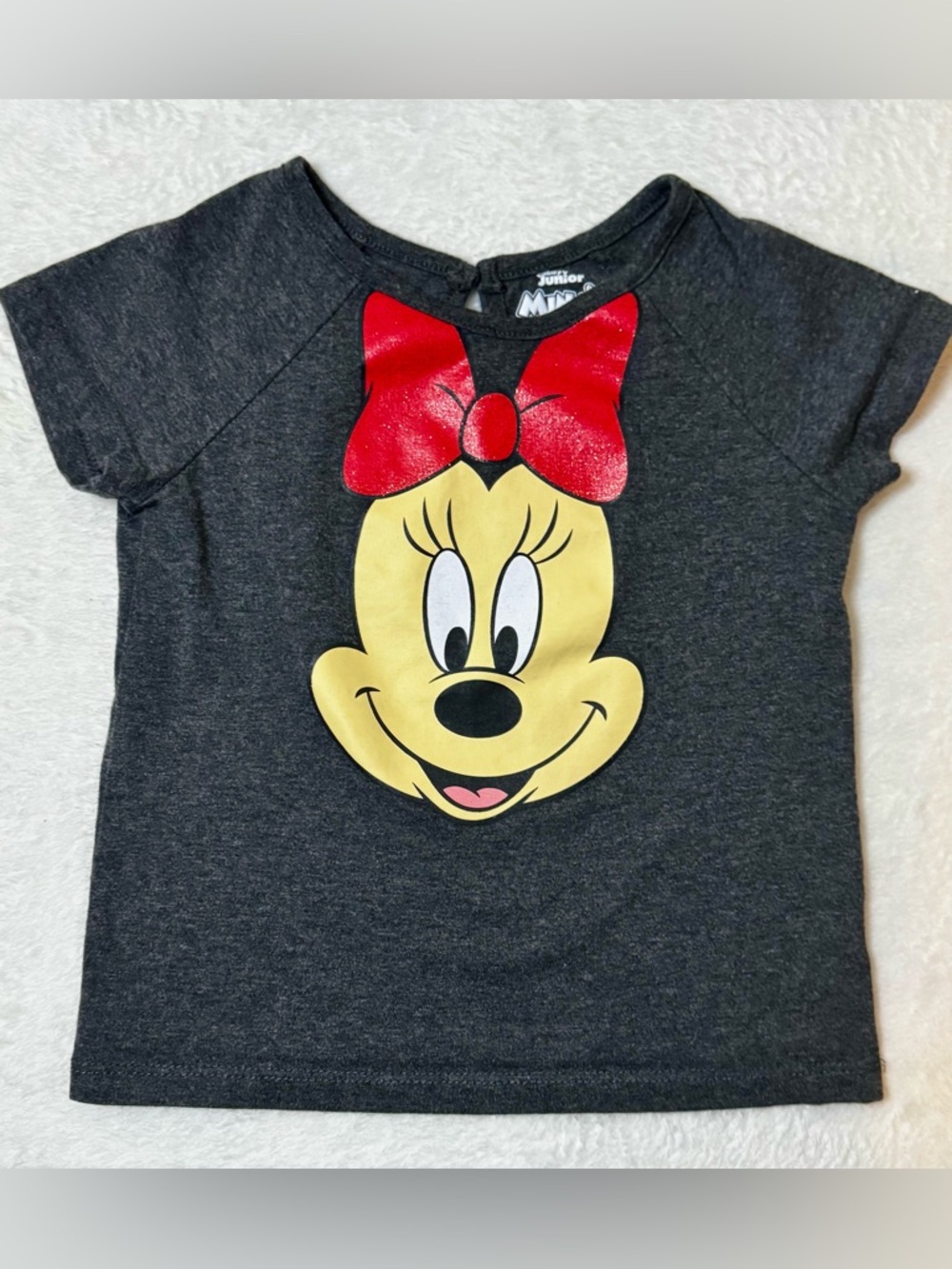 Disney Minnie Mouse Girls' Dark Gray Tee with key hole button back (size 6-6x)